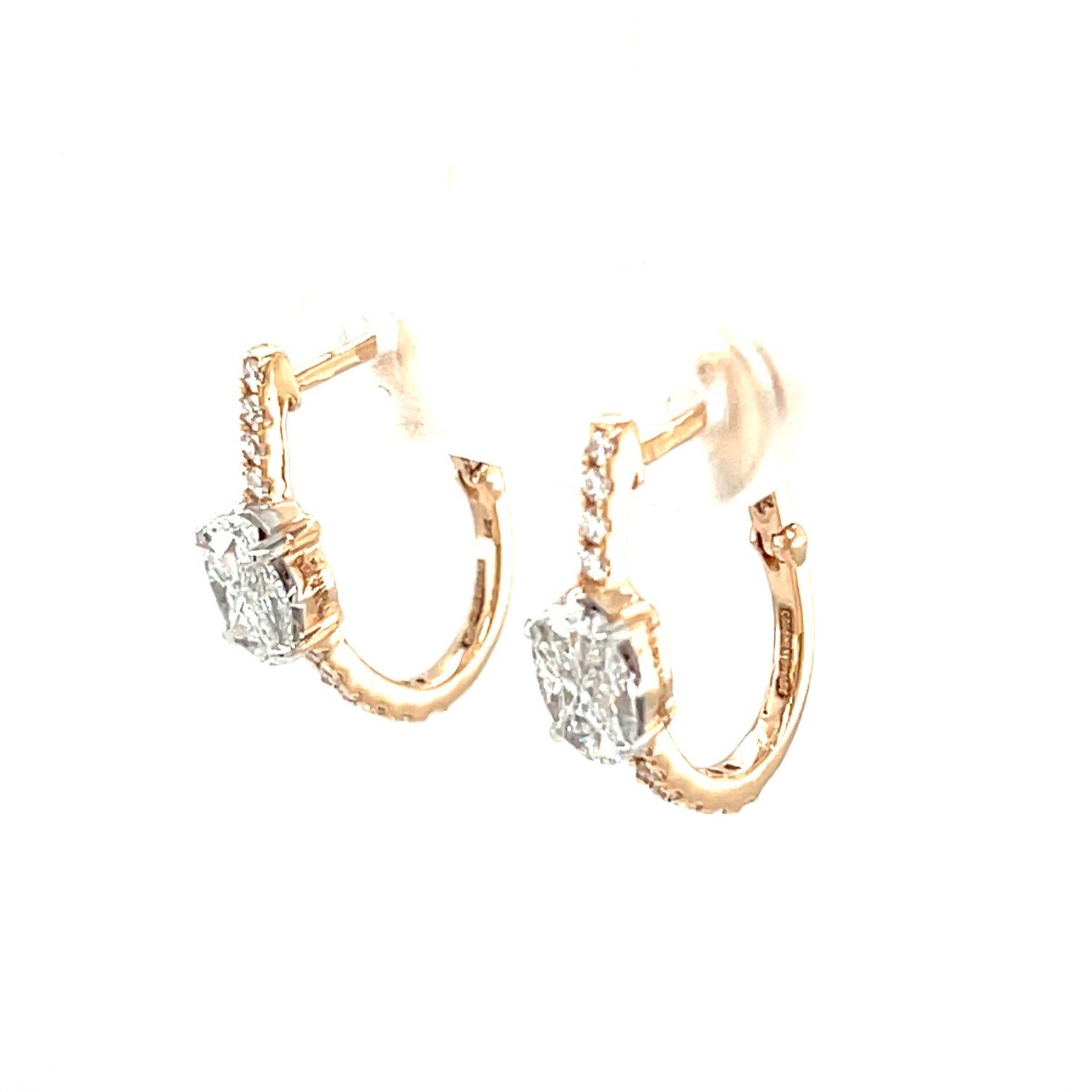 Radiant Oval Diamond Hoop Earrings in Rose Gold